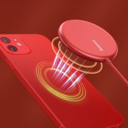 Baseus Simple Mini Magnetic Wireless Charger (WXJK-H09) - поставка (пад) за безжично зареждане за iPhone с Magsafe и Qi съвместими устройства (червен) 3