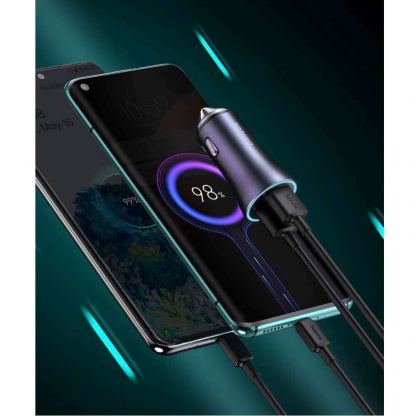 Baseus Golden Contactor Pro Quick Car Charger 40W (TZCCJD-A0G) - зарядно за кола с два USB изхода, технология за бързо зареждане и USB-A към USB-C кабел (тъмносив) 10