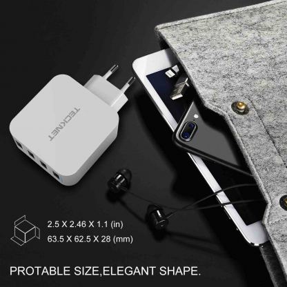 TeckNet U10333 USB Power Adapter - захранване за ел. мрежа с 4xUSB-A изхода (бял) 5