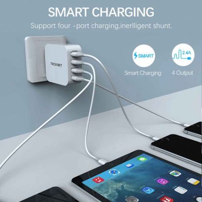 TeckNet U10333 USB Power Adapter - захранване за ел. мрежа с 4xUSB-A изхода (бял) 6