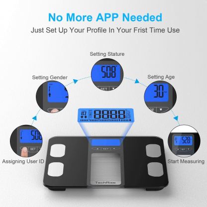 TechRise Smart Body Fat Scale - безжичен кантар за измерване на тегло, телесна маса, мазнини и др. (черен) 6