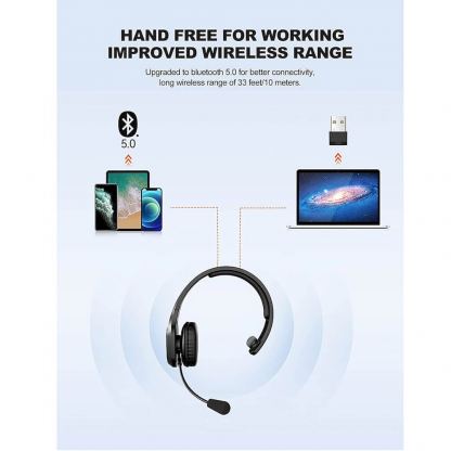 TeckNet Bluetooth On-Ear Noise Cancelling Headset - безжична блутут слушалка с управление на звука и микрофон за мобилни устройства (черен) 5
