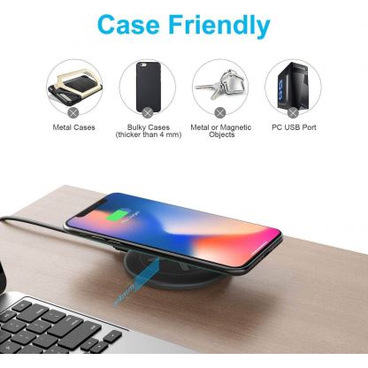 TeckNet EWC01032BA01 Wireless Charger 2 Pack - комплект от 2 броя поставки (пад) за безжично зареждане с технология за бързо зареждане (10W) за Qi съвместими устройства (черен) 4