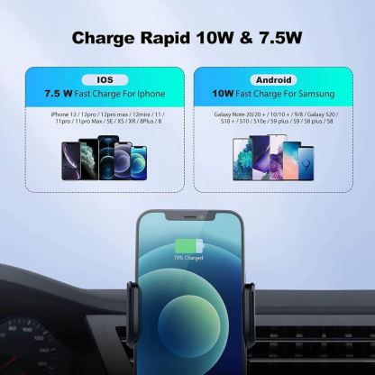 TechRise Wireless Car Charger 10W & Air Vent Holder - поставка за радиатора на кола с безжично зареждане за Qi съвместими смартфони (черен) 2