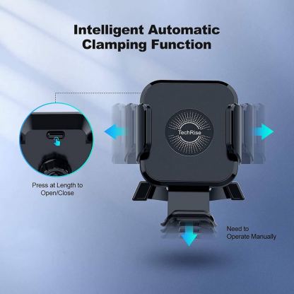 TechRise Wireless Car Charger 10W & Air Vent Holder - поставка за радиатора на кола с безжично зареждане за Qi съвместими смартфони (черен) 3