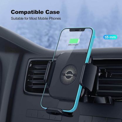 TechRise Wireless Car Charger 10W & Air Vent Holder - поставка за радиатора на кола с безжично зареждане за Qi съвместими смартфони (черен) 4