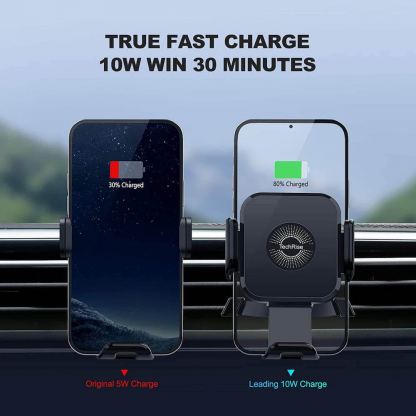 TechRise Wireless Car Charger 10W & Air Vent Holder - поставка за радиатора на кола с безжично зареждане за Qi съвместими смартфони (черен) 5