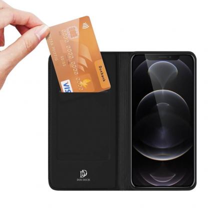 Dux Ducis Skin Pro Case - кожен калъф с поставка и отделение за кр. карти за iPhone 13 Pro Max (черен) 3