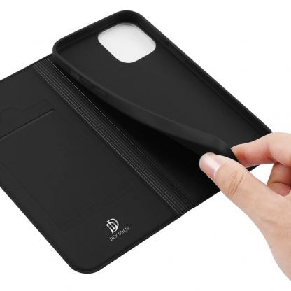 Dux Ducis Skin Pro Case - кожен калъф с поставка и отделение за кр. карти за iPhone 13 Pro (черен) 8