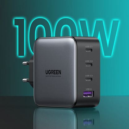 Ugreen GaN Fast Wall Charger PPS 100W - захранване за ел. мрежа за лаптопи, смартфони и таблети с USB и 3xUSB-C изходи с технология за бързо зареждане (черен) 2
