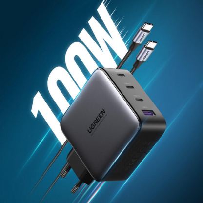 Ugreen GaN Fast Wall Charger PPS 100W - захранване за ел. мрежа за лаптопи, смартфони и таблети с USB и 3xUSB-C изходи с технология за бързо зареждане (черен) 4