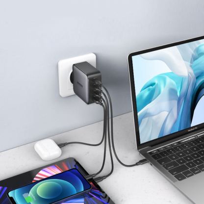 Ugreen GaN Fast Wall Charger PPS 100W - захранване за ел. мрежа за лаптопи, смартфони и таблети с USB и 3xUSB-C изходи с технология за бързо зареждане (черен) 6