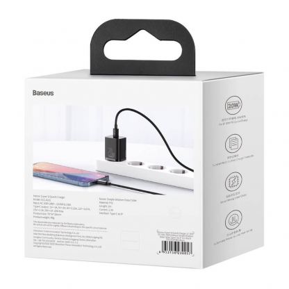 Baseus Super Si USB-C PD Wall Charger 20W (TZCCSUP-B01) - захранване за ел. мрежа с USB-C изход с технология за бързо зареждане и USB-C към Lightning кабел (черен) 5