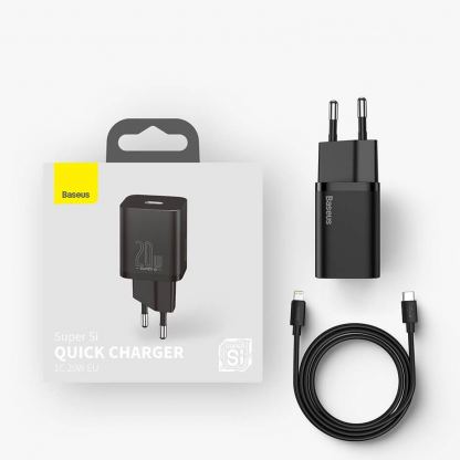 Baseus Super Si USB-C PD Wall Charger 20W (TZCCSUP-B01) - захранване за ел. мрежа с USB-C изход с технология за бързо зареждане и USB-C към Lightning кабел (черен) 14