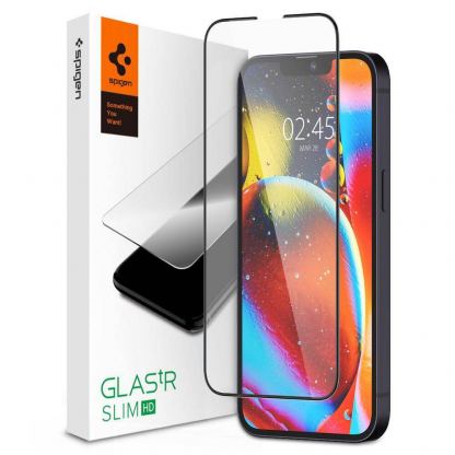Spigen Glass.Tr Slim Full Cover Tempered Glass - калено стъклено защитно покритие за целия дисплей на iPhone 13,  iPhone 13 Pro (черен-прозрачен)