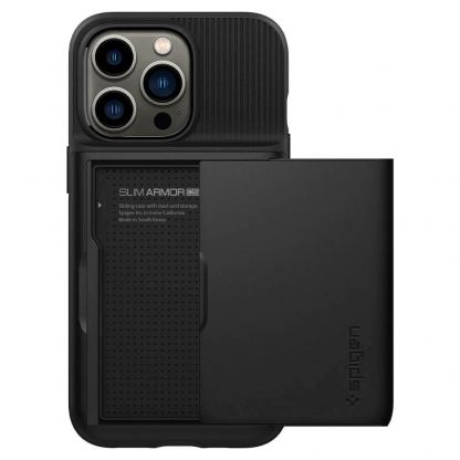 Spigen Slim Armor CS Case - хибриден кейс с отделение за кр. карти и най-висока степен на защита за iPhone 13 Pro (черен) 4