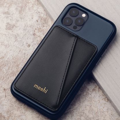 Moshi SnapTo Magnetic Slim Wallet - кожен портфейл (джоб) за прикрепяне към Moshi кейсове и калъфи със SnapTo технология за закрепяне (черен) 3