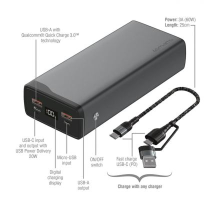 4smarts Powerbank VoltHub Pro 26800mAh 22.5W Quick Charge - външна батерия с USB-C и USB изходи за зареждане на мобилни устройства (тъмносив) 3