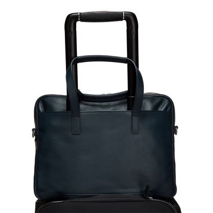 Knomo Hanover Slim Leather Laptop Briefcase 14 - луксозна чанта за MacBook и преносими компютри до 14 инча (тъмносин) 10