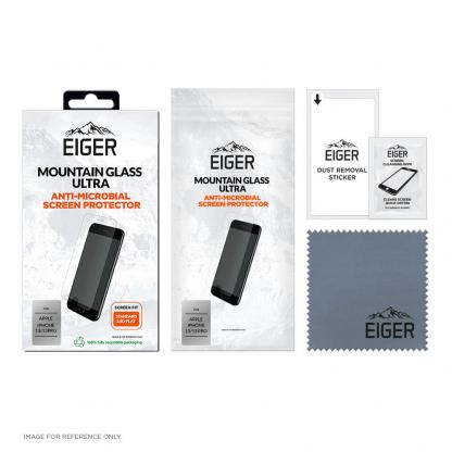 Eiger Mountian Glass Ultra Screen Protector 2.5D - калено стъклено защитно покритие с антибактериален слой за дисплея на iPhone 13, iPhone 13 Pro (прозрачен) 2