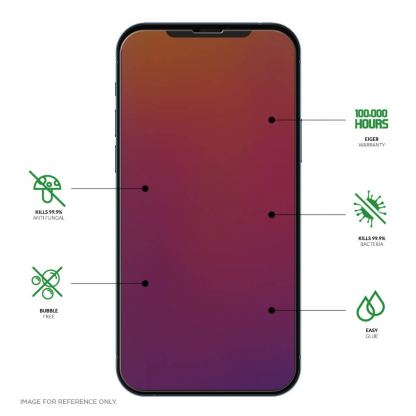 Eiger Mountian Glass Plus Screen Protector 2.5D - калено стъклено защитно покритие с антибактериален слой за дисплея на iPhone 13, iPhone 13 Pro (прозрачен) 3