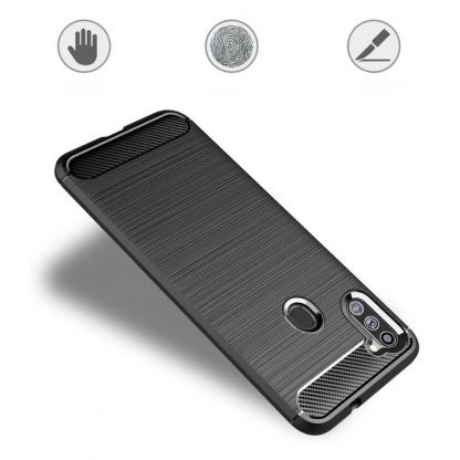 Carbon Soft Silicone TPU Protective Case - силиконов калъф за Samsung Galaxy A11, Galaxy M11 (черен) 4