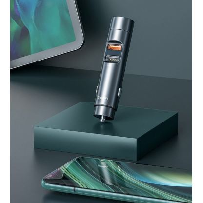 Baseus Energy Column Bluetooth FM Transmitter (CCNLZ-C0S) - блутут FM трансмитер и зарядно за кола за мобилни устройства (сребрист) 15