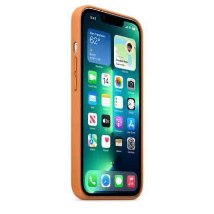 Apple iPhone Leather Case with MagSafe - оригинален кожен кейс (естествена кожа) за iPhone 13 Pro (оранжев) 6