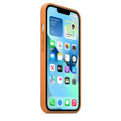 Apple iPhone Leather Case with MagSafe - оригинален кожен кейс (естествена кожа) за iPhone 13 (оранжев) 7