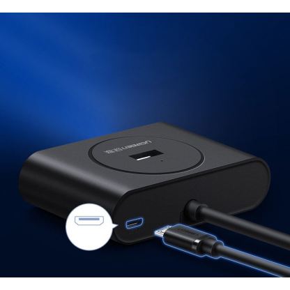 Ugreen USB-C 3.0 Hub 4-port - 4-портов USB 3.0 хъб за компютри и лаптопи с USB-C порт (100 см) (черен) 4