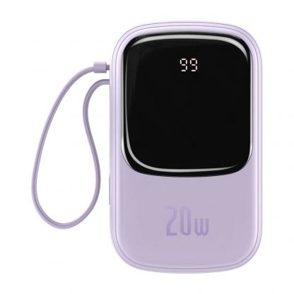 Baseus Qpow Digital Display Power bank with Lightning cable 20W (PPQD-H05) - външна батерия 20000 mAh с вграден Ligtning кабел и USB-C, USB-A и Lightning изходи (лилав) 2