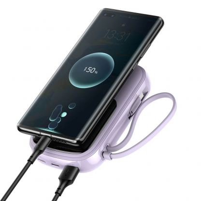 Baseus Qpow Digital Display Power bank with Lightning cable 20W (PPQD-H05) - външна батерия 20000 mAh с вграден Ligtning кабел и USB-C, USB-A и Lightning изходи (лилав) 3