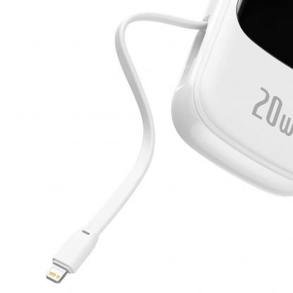 Baseus Qpow Digital Display Power bank with Lightning cable 20W (PPQD-H02) - външна батерия 20000 mAh с вграден Ligtning кабел и USB-C, USB-A и Lightning изходи (бял) 8
