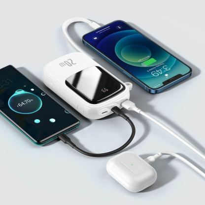 Baseus Qpow Digital Display Power bank with Lightning cable 20W (PPQD-H02) - външна батерия 20000 mAh с вграден Ligtning кабел и USB-C, USB-A и Lightning изходи (бял) 9