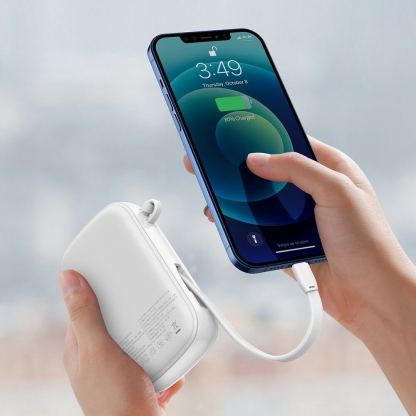 Baseus Qpow Digital Display Power bank with Lightning cable 20W (PPQD-H02) - външна батерия 20000 mAh с вграден Ligtning кабел и USB-C, USB-A и Lightning изходи (бял) 11