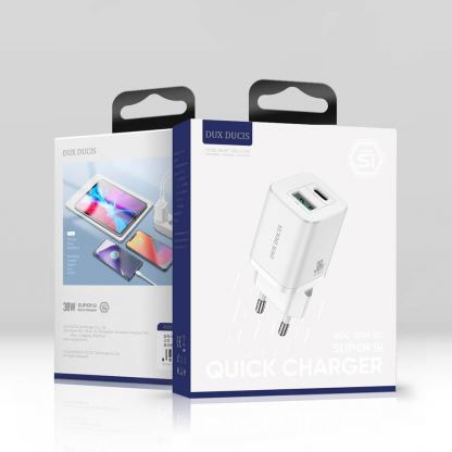 Dux Ducis Super Si Dual USB & USB-C PD Wall Charger 30W- захранване за ел. мрежа с USB и USB-C изходи и технология за бързо зареждане (бял) 5