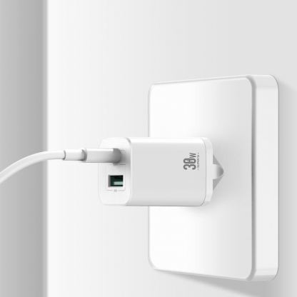 Dux Ducis Super Si Dual USB & USB-C PD Wall Charger 30W- захранване за ел. мрежа с USB и USB-C изходи и технология за бързо зареждане (бял) 11