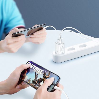 Dux Ducis Super Si Dual USB & USB-C PD Wall Charger 30W- захранване за ел. мрежа с USB и USB-C изходи и технология за бързо зареждане (бял) 12