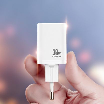Dux Ducis Super Si Dual USB & USB-C PD Wall Charger 30W- захранване за ел. мрежа с USB и USB-C изходи и технология за бързо зареждане (бял) 13