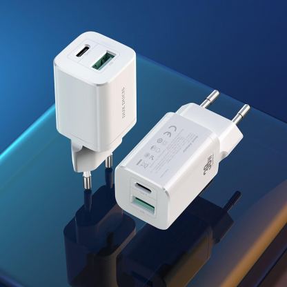 Dux Ducis Super Si Dual USB & USB-C PD Wall Charger 30W- захранване за ел. мрежа с USB и USB-C изходи и технология за бързо зареждане (бял) 14