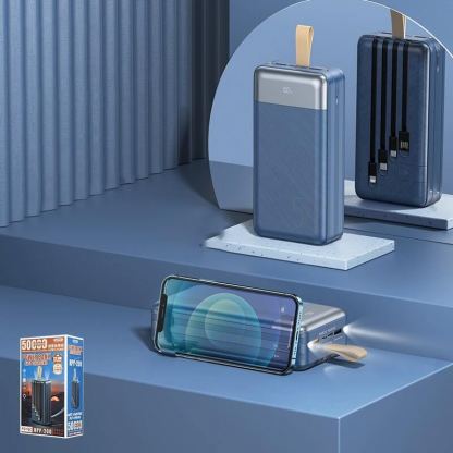Remax Hunergy Power Bank 50000mAh - мощна външна батерия 50000 mAh с 2xUSB, USB-C и microUSB изходи и вградени кабели за мобилни устройства (черен) 2