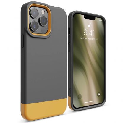 Elago Glide Case - удароустойчив силиконов (TPU) калъф за iPhone 13 Pro Max (тъмносив-жълт)