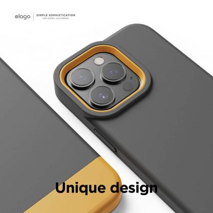 Elago Glide Case - удароустойчив силиконов (TPU) калъф за iPhone 13 Pro (тъмносив-жълт) 3