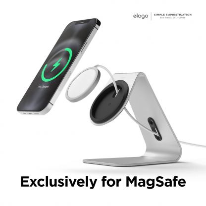 Elago MS4 Aluminum Charging Stand for MagSafe - алуминиева поставка за безжично зареждане на iPhone чрез поставяне на Apple MagSafe Charger (сребрист) 4