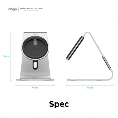 Elago MS4 Aluminum Charging Stand for MagSafe - алуминиева поставка за безжично зареждане на iPhone чрез поставяне на Apple MagSafe Charger (сребрист) 8