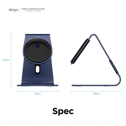 Elago MS4 Aluminum Charging Stand for MagSafe - алуминиева поставка за безжично зареждане на iPhone чрез поставяне на Apple MagSafe Charger (тъмносин) 8