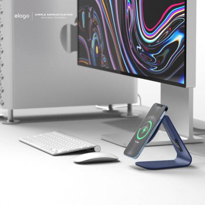 Elago MS4 Aluminum Charging Stand for MagSafe - алуминиева поставка за безжично зареждане на iPhone чрез поставяне на Apple MagSafe Charger (тъмносин) 9