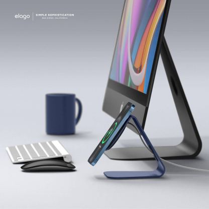 Elago MS4 Aluminum Charging Stand for MagSafe - алуминиева поставка за безжично зареждане на iPhone чрез поставяне на Apple MagSafe Charger (тъмносин) 10