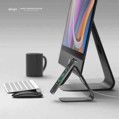 Elago MS4 Aluminum Charging Stand for MagSafe - алуминиева поставка за безжично зареждане на iPhone чрез поставяне на Apple MagSafe Charger (черен) 10