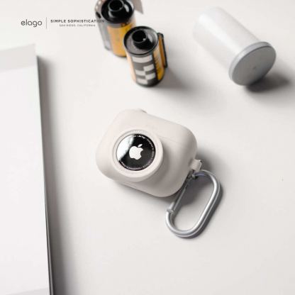 Elago AirPods Pro Snapshot Silicone Case - силиконов калъф (с място за AirTag) с карабинер за Apple AirPods Pro (бежов) 4